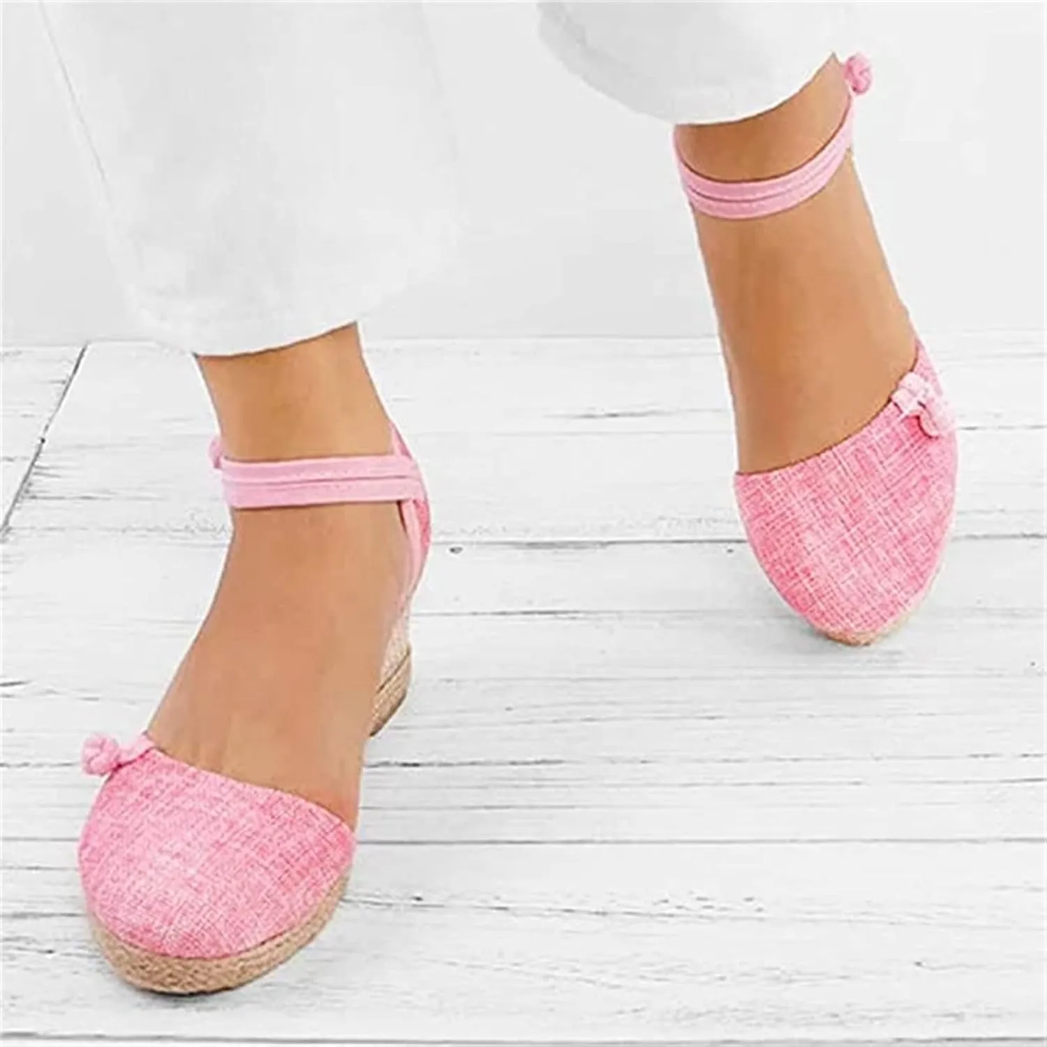 Ladmiple Closed Toe Espadrille Platform Wedge Sandals For Women Ankle Strap Slip On Fashion Casual Dressy Summer Shoes