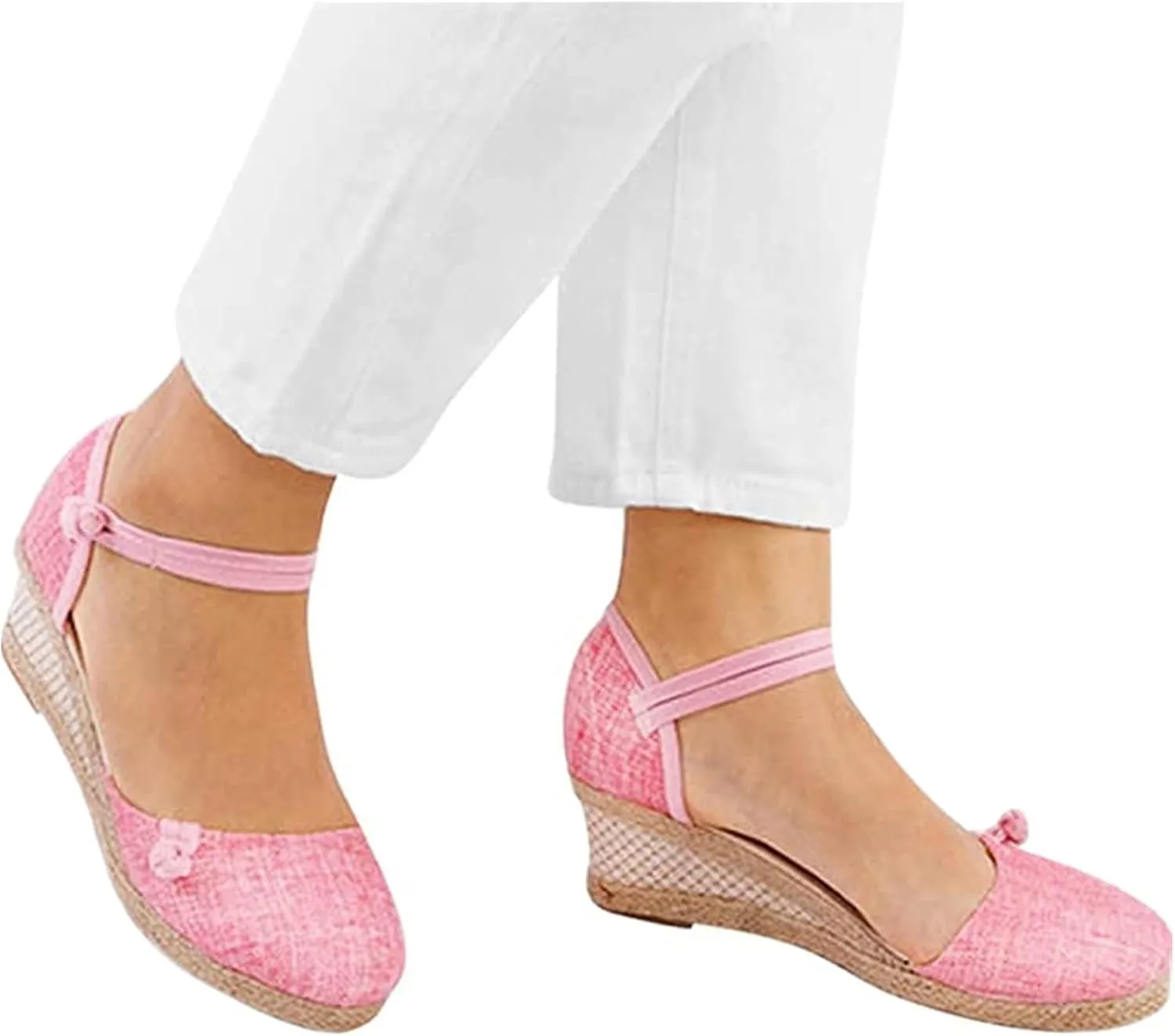 Ladmiple Closed Toe Espadrille Platform Wedge Sandals For Women Ankle Strap Slip On Fashion Casual Dressy Summer Shoes
