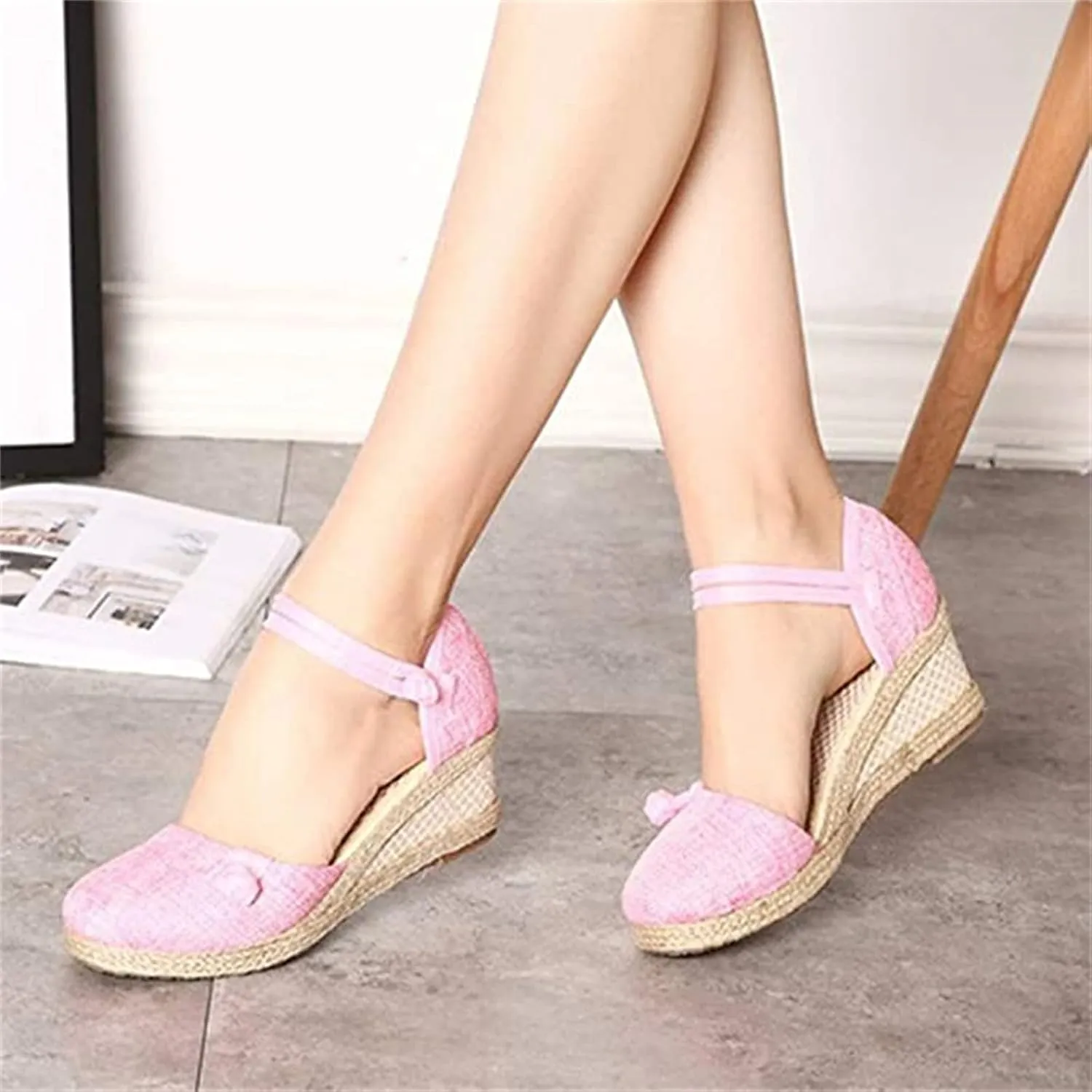 Ladmiple Closed Toe Espadrille Platform Wedge Sandals For Women Ankle Strap Slip On Fashion Casual Dressy Summer Shoes
