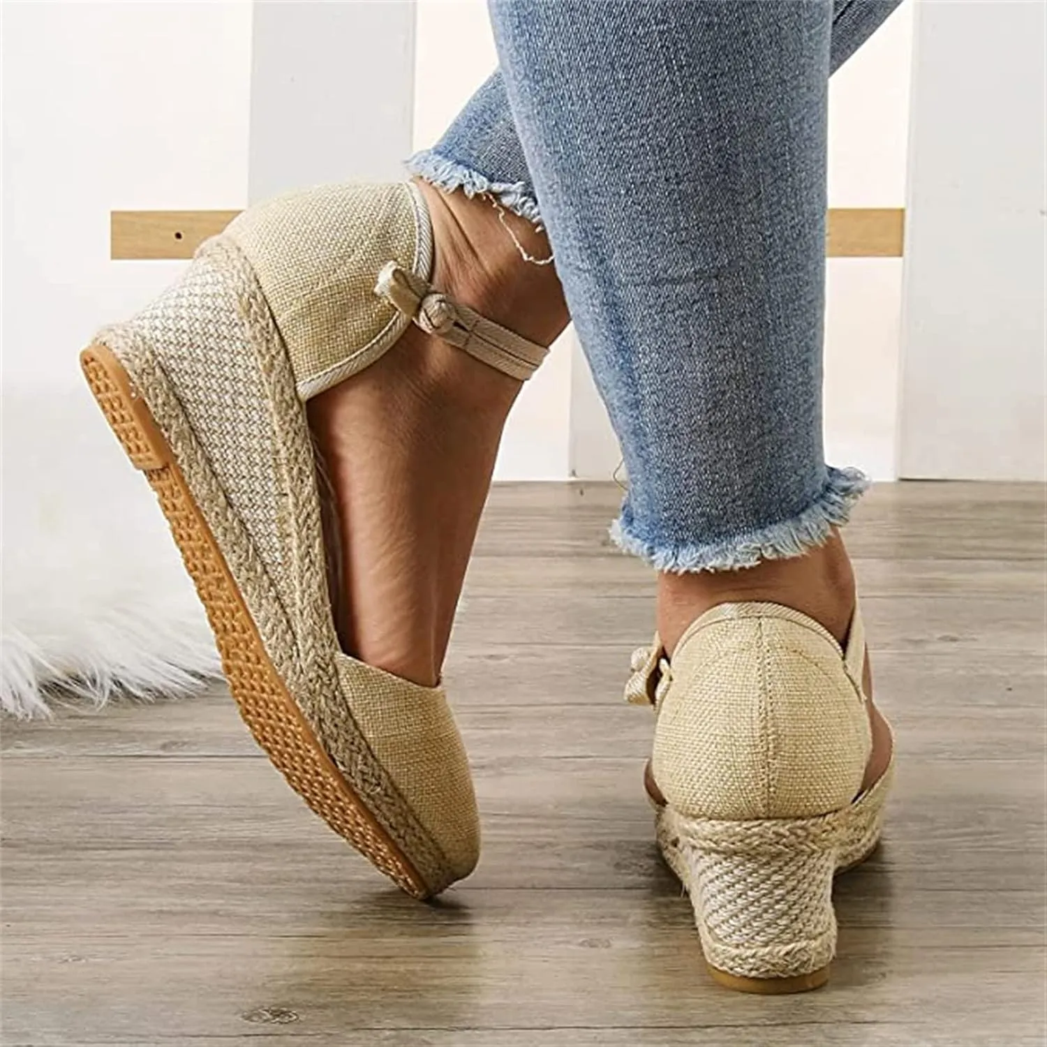 Ladmiple Espadrille Wedge Sandals For Women Low Heel Closed Toe Platform Sandals Ankle Strap Casual Dressy Summer Shoes
