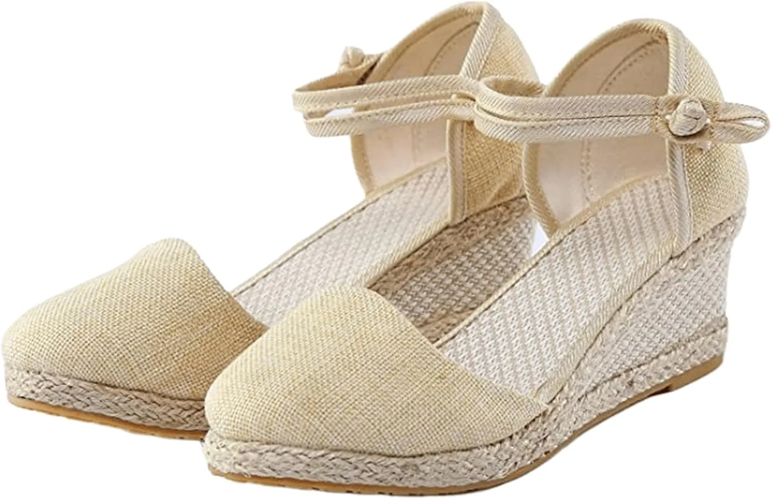 Ladmiple Espadrille Wedge Sandals For Women Low Heel Closed Toe Platform Sandals Ankle Strap Casual Dressy Summer Shoes