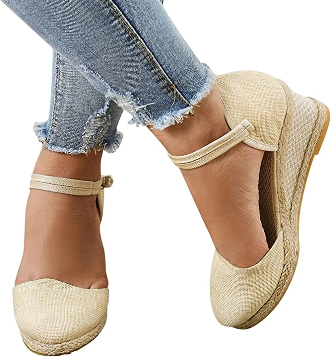Ladmiple Espadrille Wedge Sandals For Women Low Heel Closed Toe Platform Sandals Ankle Strap Casual Dressy Summer Shoes