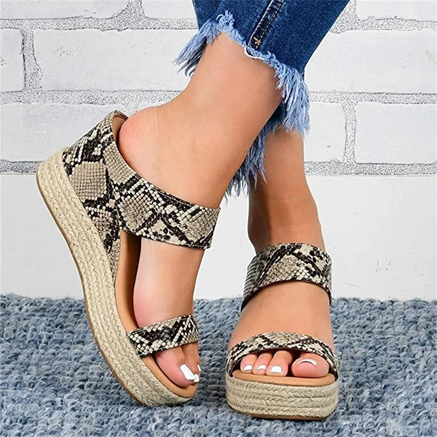 Ladmiple Sandals for Women Dressy Summer,Women's Comfy Espadrille Wedge Platform Sandals Ankle Buckle Open Toe Sandals