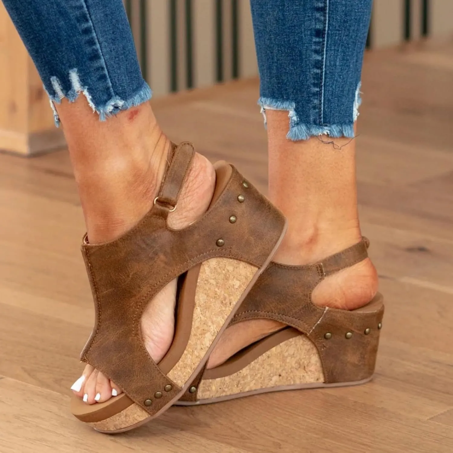 Ladmiple Sandals for Women Dressy Summer,Women's Comfy Espadrille Wedge Platform Sandals Ankle Buckle Open Toe Sandals