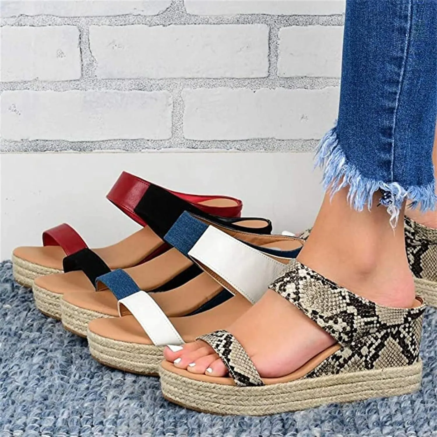 Ladmiple Sandals for Women Dressy Summer,Women's Comfy Espadrille Wedge Platform Sandals Ankle Buckle Open Toe Sandals