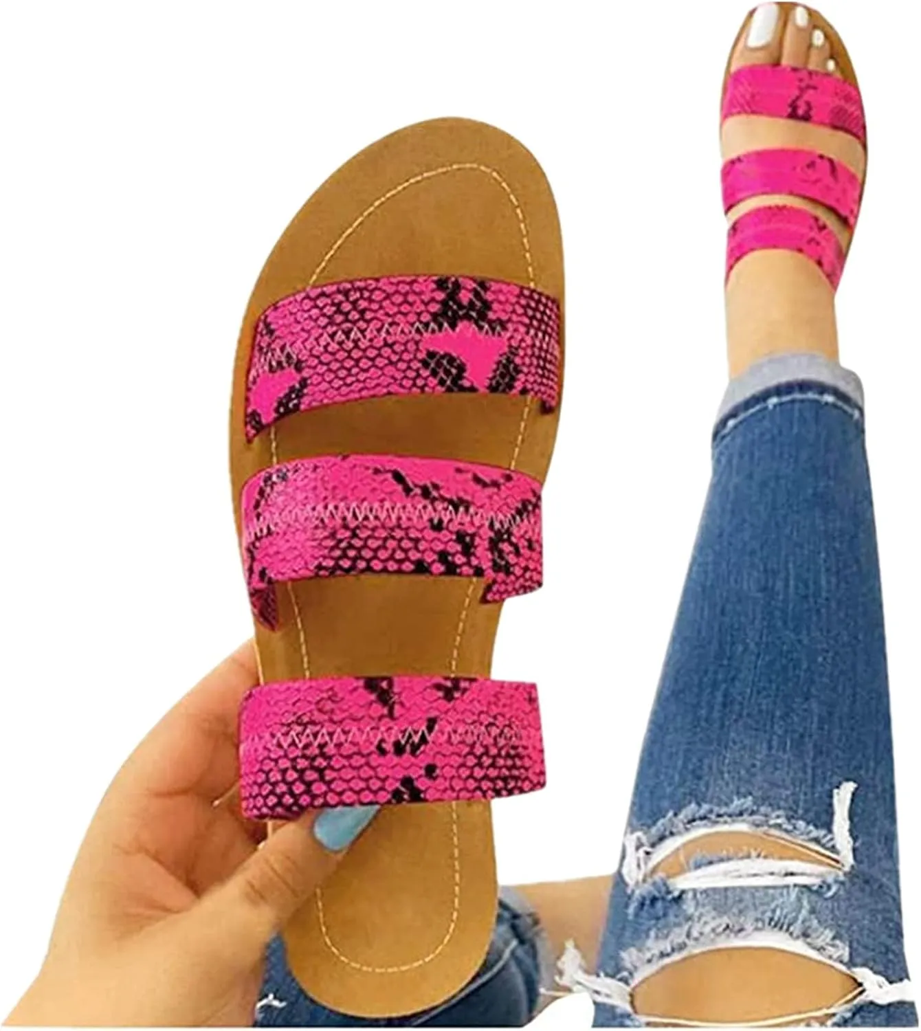 Ladmiple Sandals for Women Flat,Womens Strap Flats Sandal Flip Flops Open Toe Sandals Beach Summer Travel Shoes Slippers