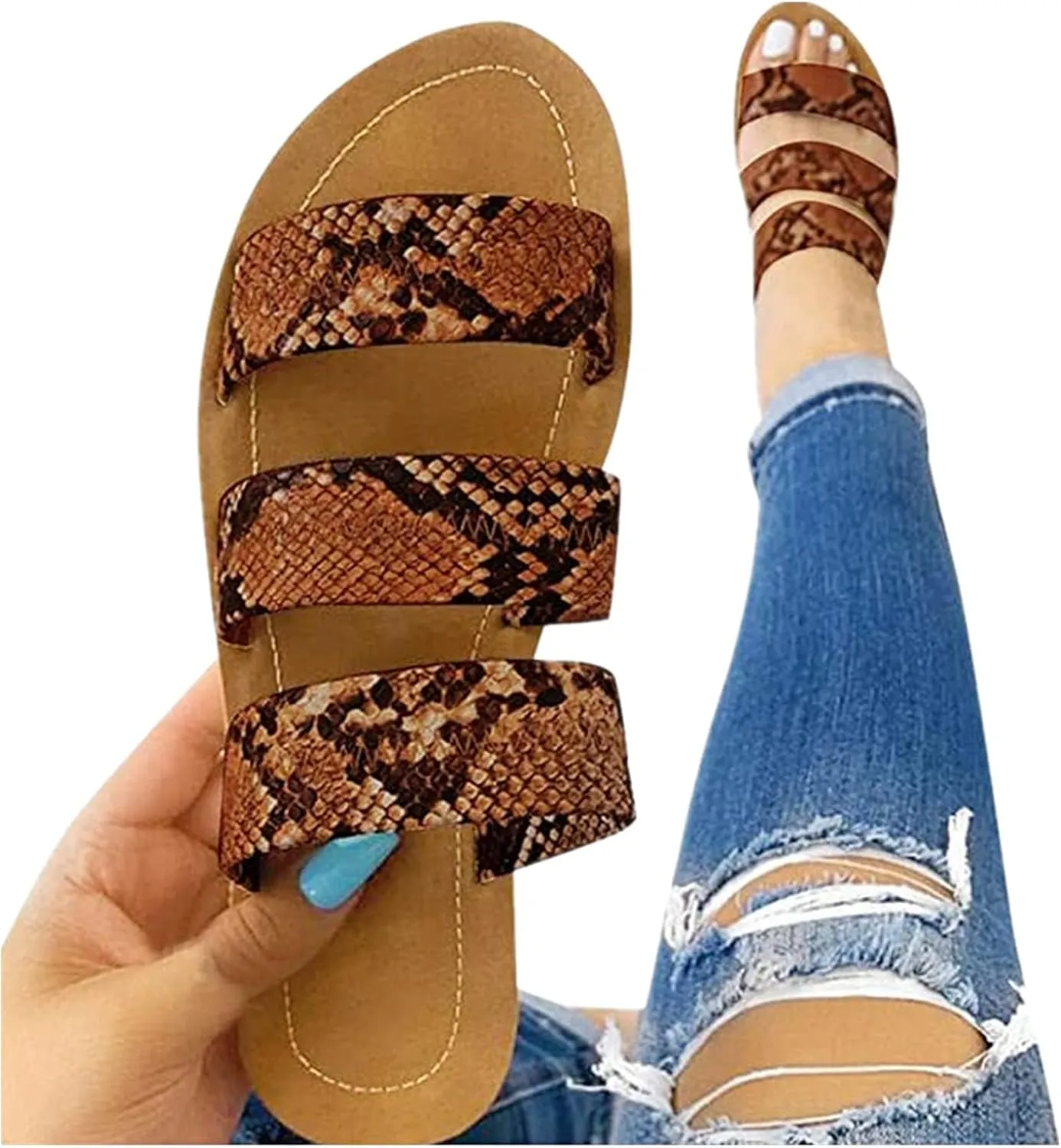 Ladmiple Sandals for Women Flat,Womens Strap Flats Sandal Flip Flops Open Toe Sandals Beach Summer Travel Shoes Slippers