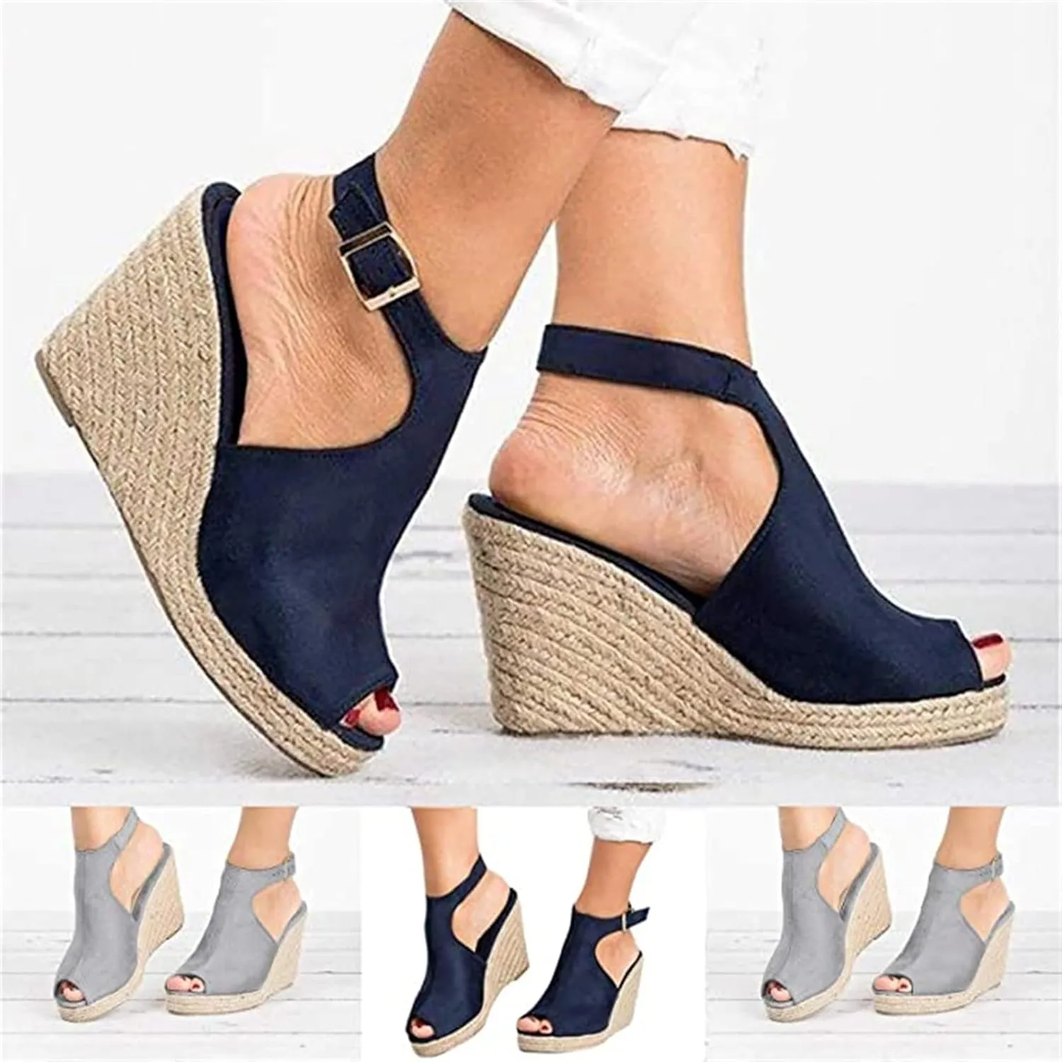 Ladmiple Sandals for Women Platform, 2023 Wedge Ankle Buckle Sandals Summer Beach Sandals Open Toe Espadrille Platform