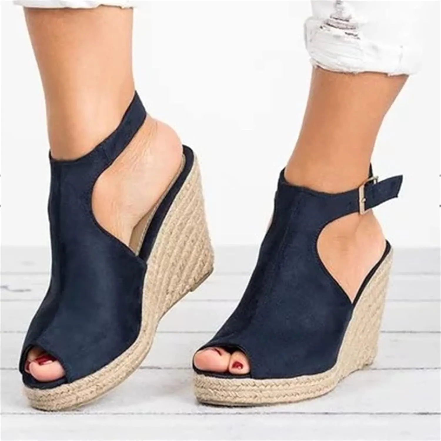 Ladmiple Sandals for Women Platform, 2023 Wedge Ankle Buckle Sandals Summer Beach Sandals Open Toe Espadrille Platform
