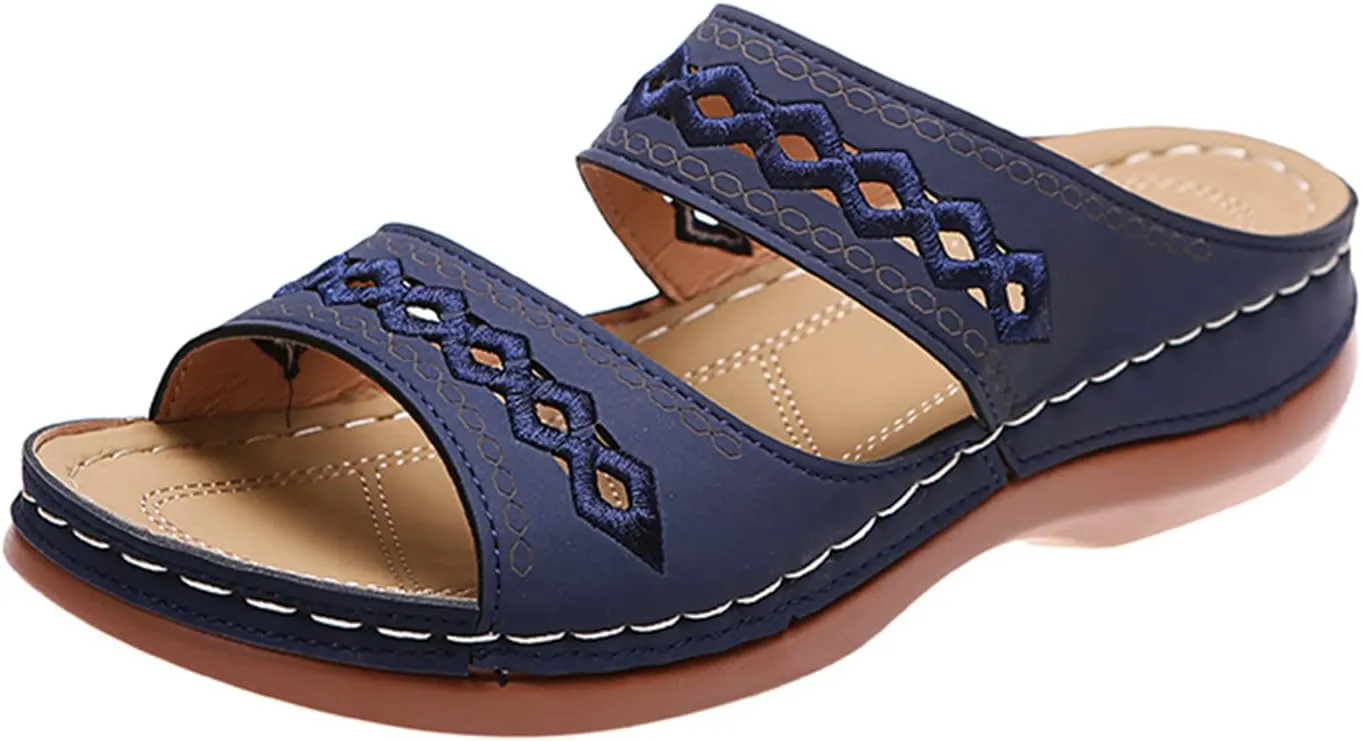 Ladmiple Sandals Women 2023 Fashion Orthopedic Flip Flops Sandals with Arch Support Wedge Slippers Roman Slip On Sandal