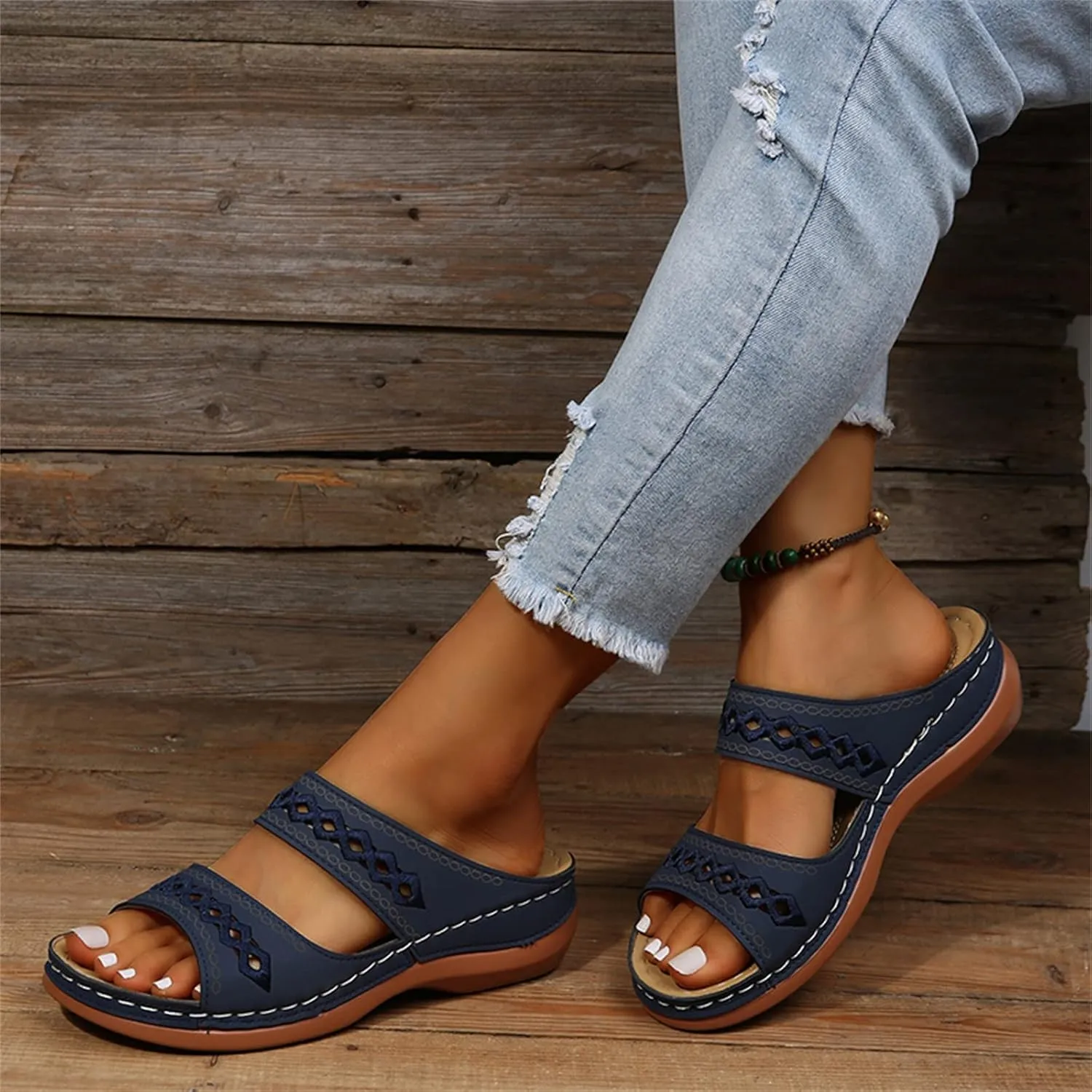 Ladmiple Sandals Women 2023 Fashion Orthopedic Flip Flops Sandals with Arch Support Wedge Slippers Roman Slip On Sandal