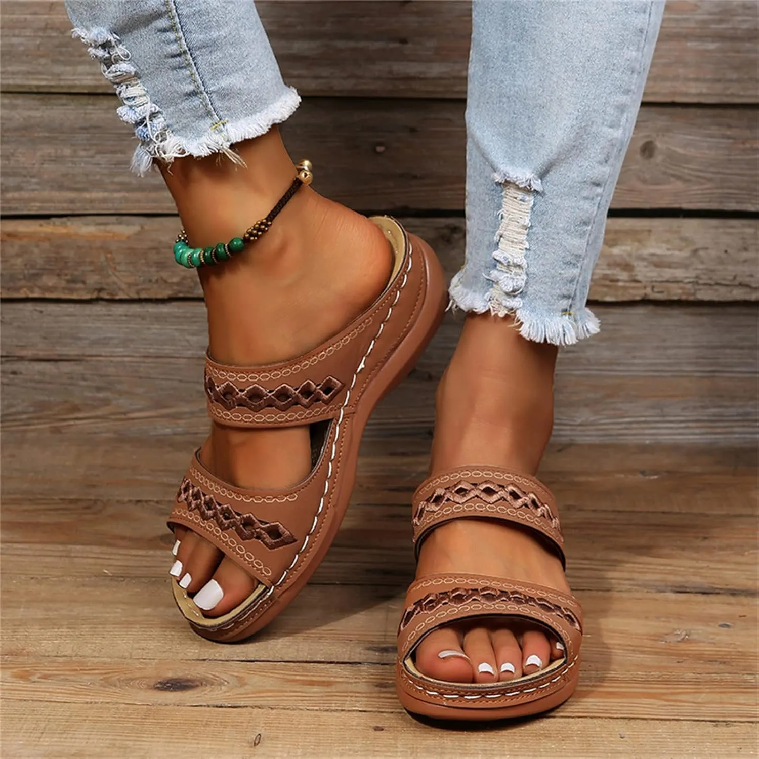 Ladmiple Sandals Women 2023 Fashion Orthopedic Flip Flops Sandals with Arch Support Wedge Slippers Roman Slip On Sandal