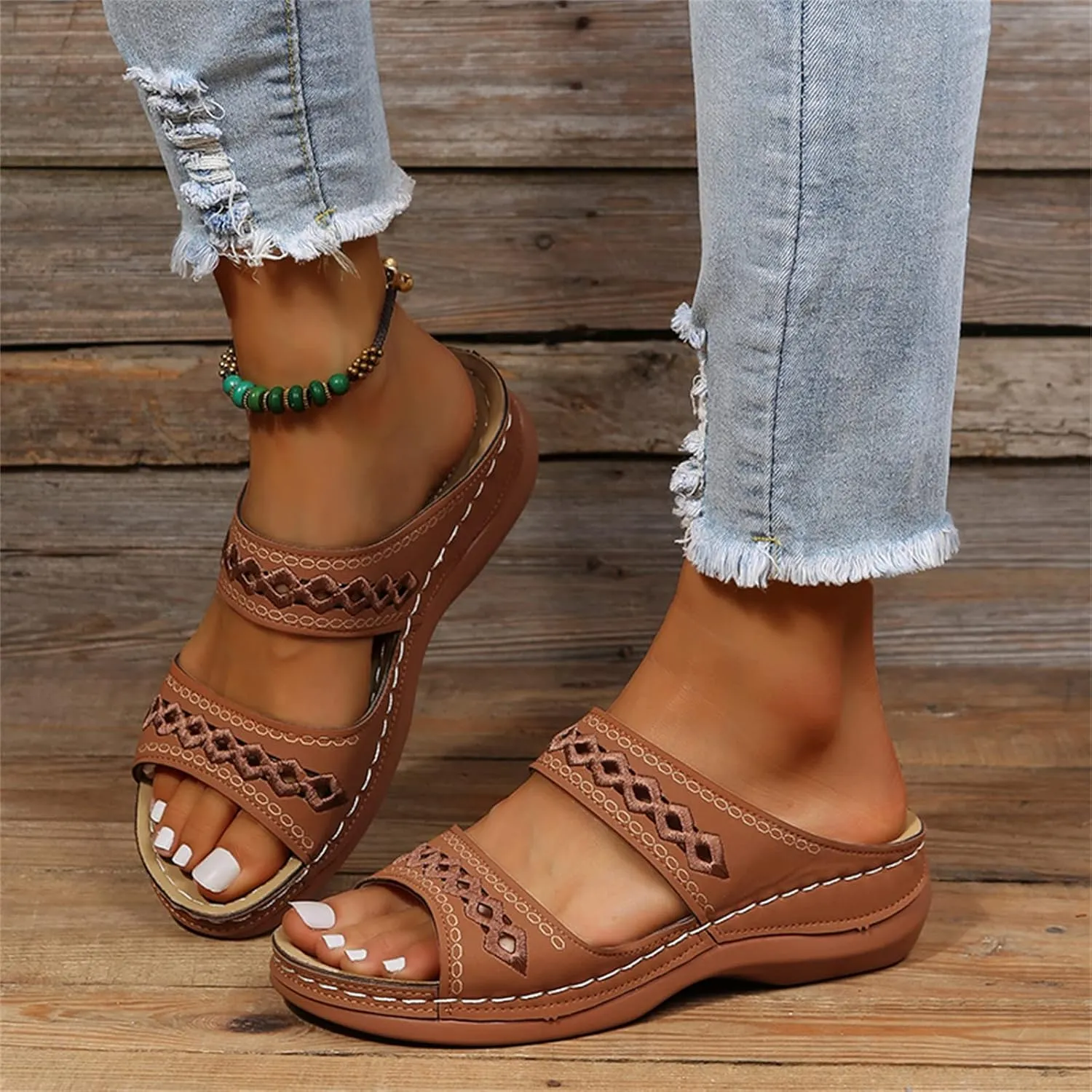Ladmiple Sandals Women 2023 Fashion Orthopedic Flip Flops Sandals with Arch Support Wedge Slippers Roman Slip On Sandal
