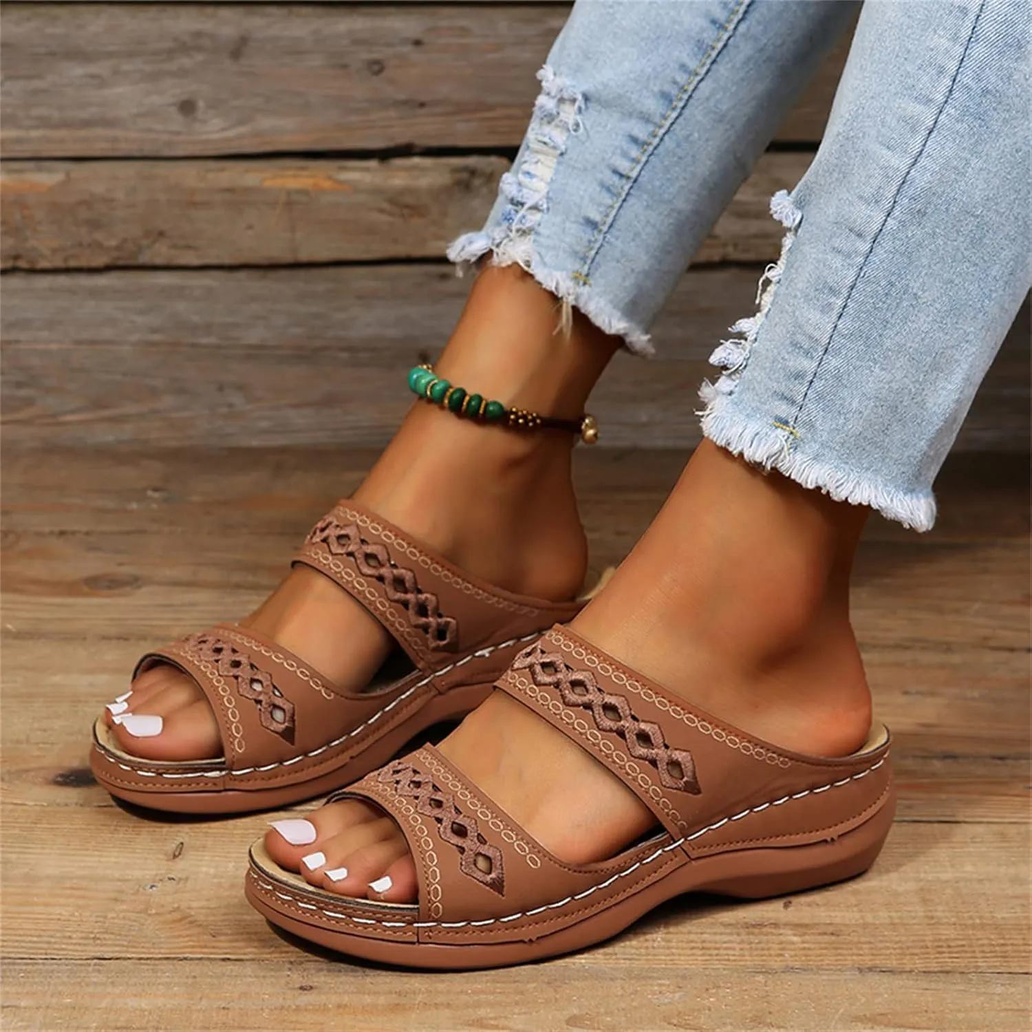 Ladmiple Sandals Women 2023 Fashion Orthopedic Flip Flops Sandals with Arch Support Wedge Slippers Roman Slip On Sandal