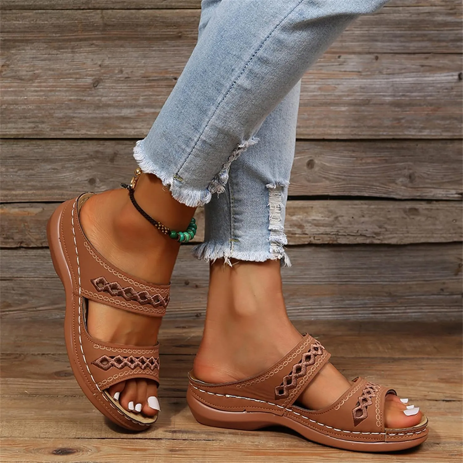 Ladmiple Sandals Women 2023 Fashion Orthopedic Flip Flops Sandals with Arch Support Wedge Slippers Roman Slip On Sandal