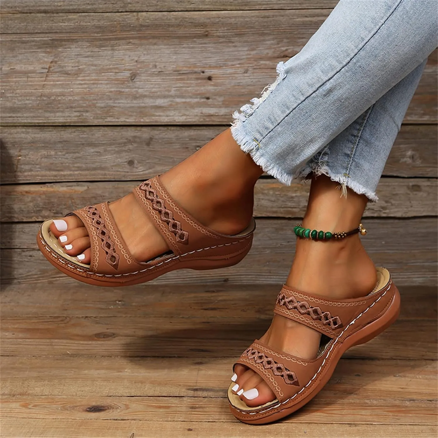Ladmiple Sandals Women 2023 Fashion Orthopedic Flip Flops Sandals with Arch Support Wedge Slippers Roman Slip On Sandal
