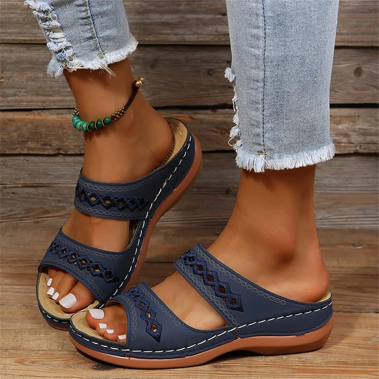 Ladmiple Sandals Women 2023 Fashion Orthopedic Flip Flops Sandals with Arch Support Wedge Slippers Roman Slip On Sandal