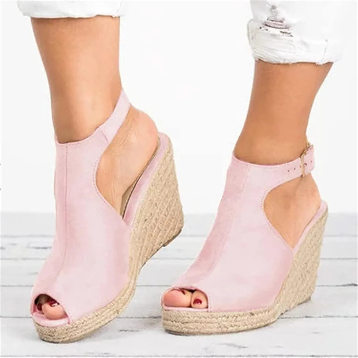 Ladmiple Sandals Women Comfortable Dressy Wedge Platform Sandals Ankle Strap Open Toe Slip On Casual Espadrille Summer Shoes