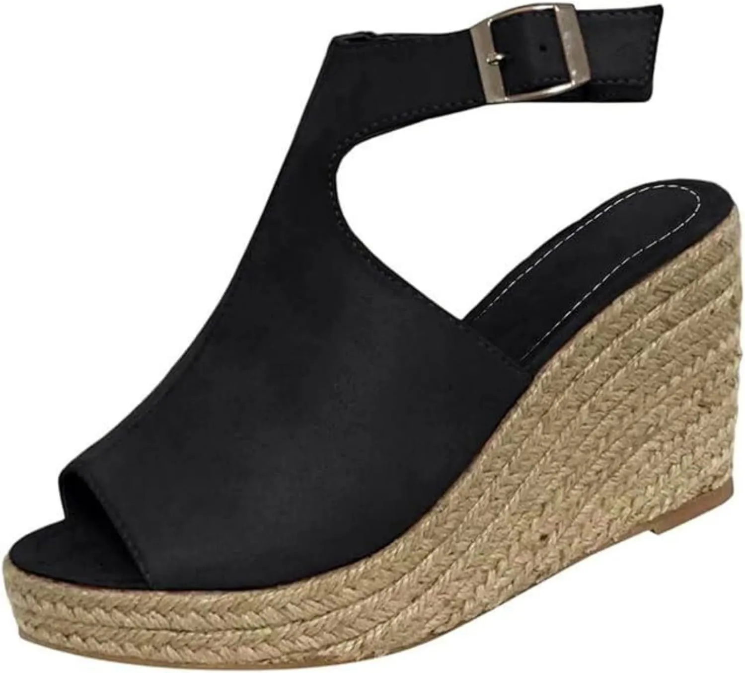 Ladmiple Sandals Women Comfortable Dressy Wedge Platform Sandals Ankle Strap Open Toe Slip On Casual Espadrille Summer Shoes