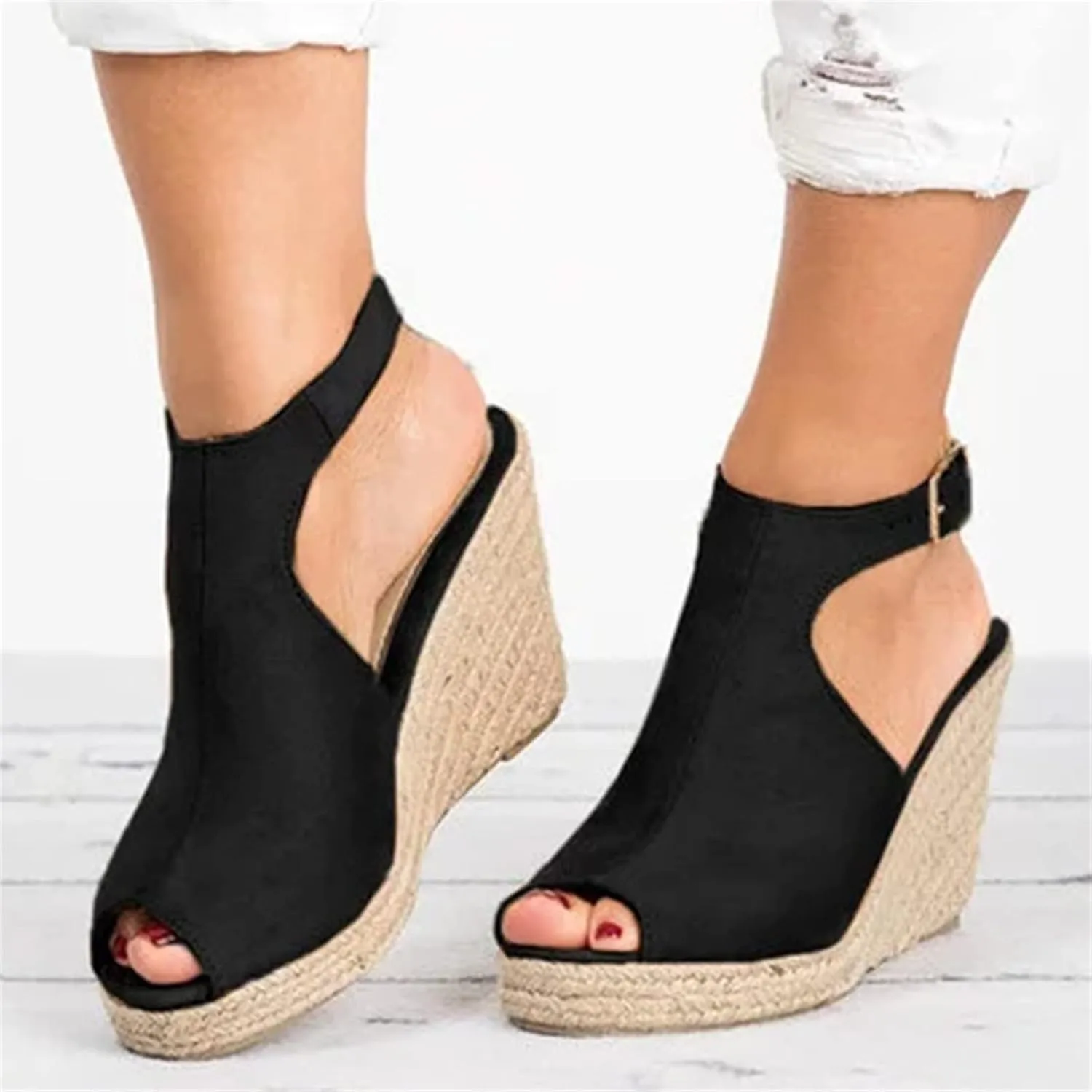 Ladmiple Sandals Women Comfortable Dressy Wedge Platform Sandals Ankle Strap Open Toe Slip On Casual Espadrille Summer Shoes