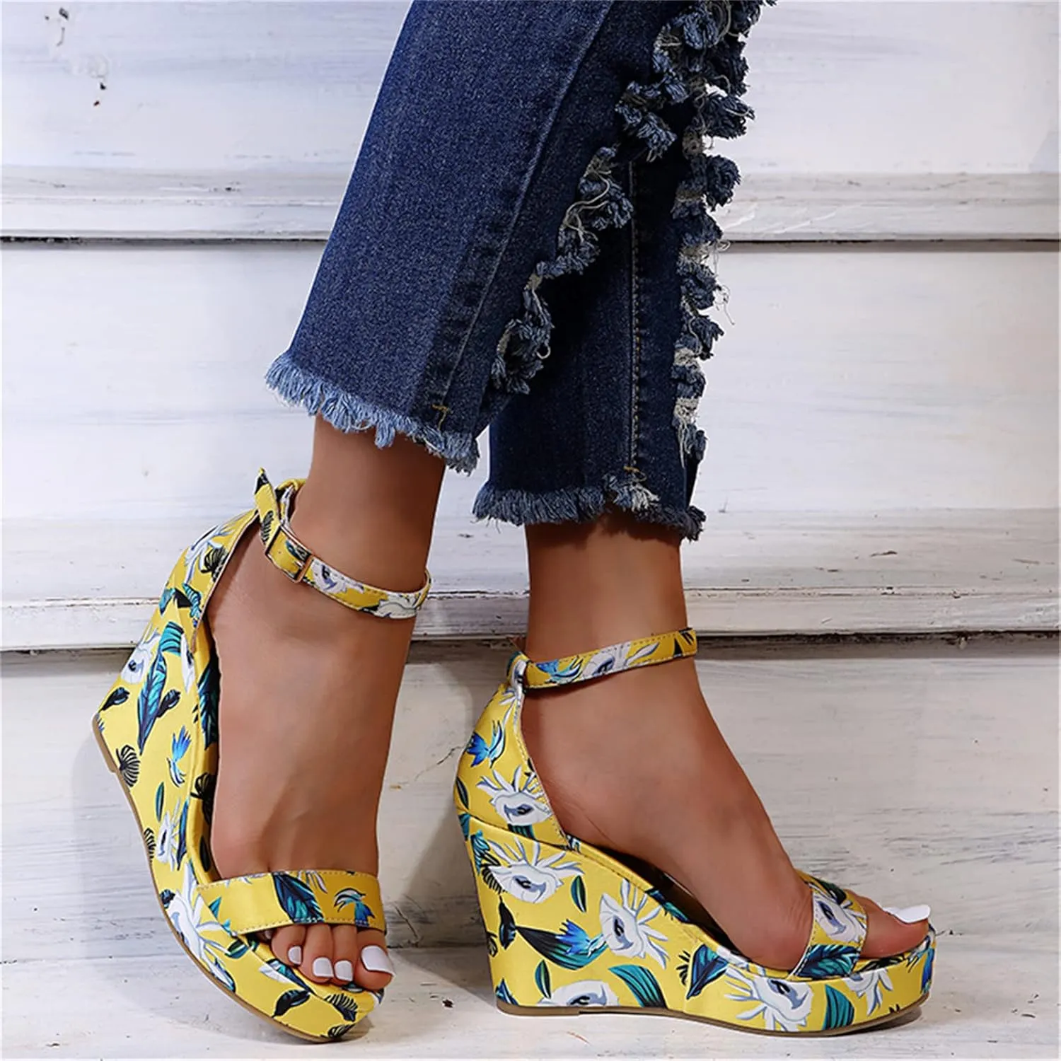 Ladmiple Summer Sandals for Women 2023 Platform Buckle Ankle Strap Wedges Sandal Open Toe Comfy High Heel Sandals Shoes