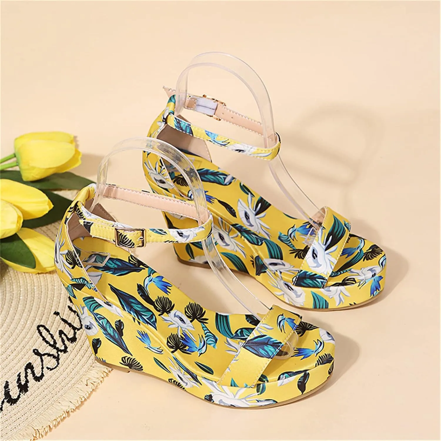 Ladmiple Summer Sandals for Women 2023 Platform Buckle Ankle Strap Wedges Sandal Open Toe Comfy High Heel Sandals Shoes