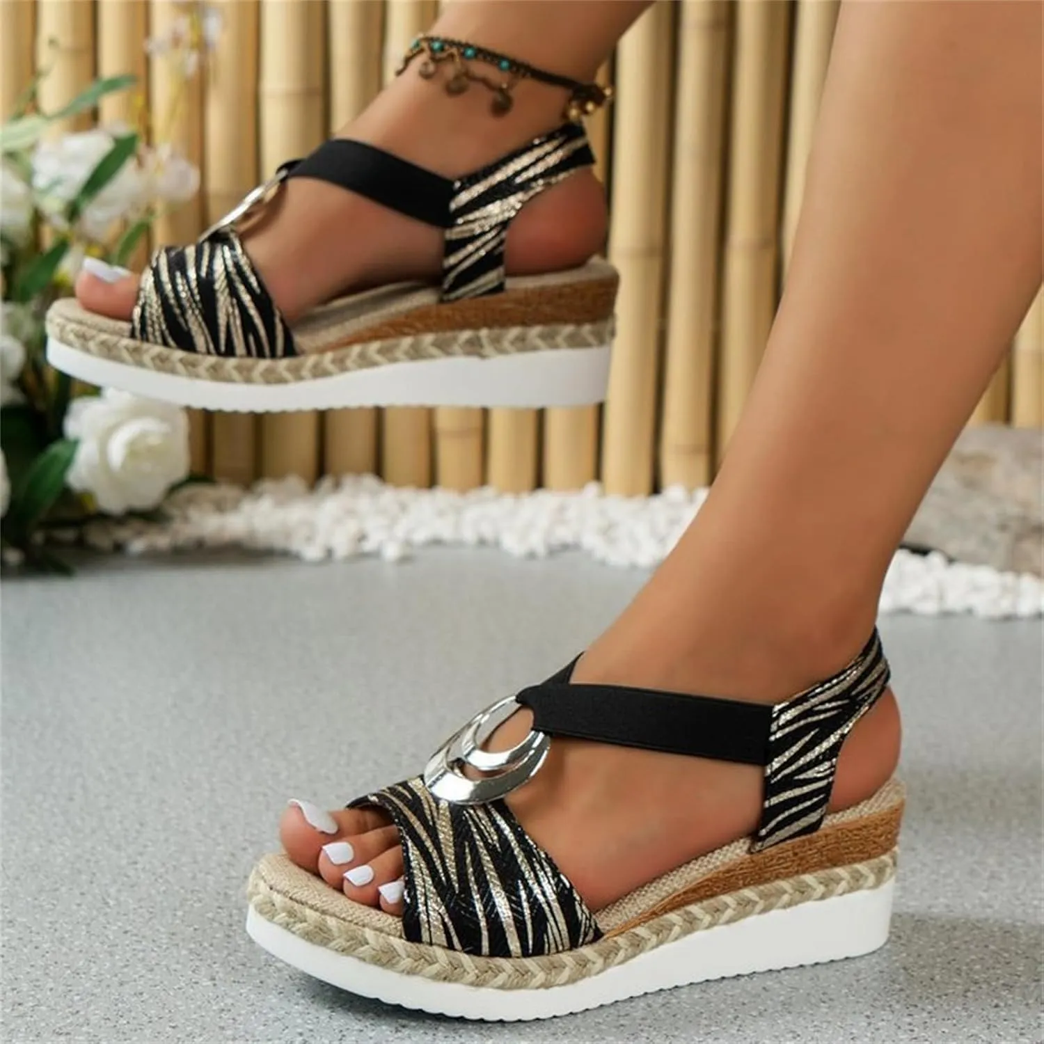 Ladmiple Summer Sandals for Women 2023 Platform Slip On Wedge Sandals Open Toe Casual Comfy Beach Party Mid Heeled Shoes