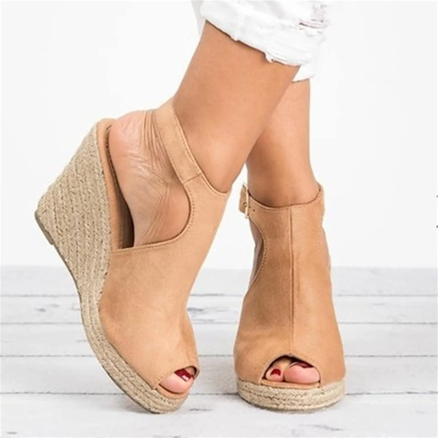 Ladmiple Wedge Sandals for Women,Womens 2023 Summer Comfy Slip-On Sandal Casual Beach Shoes Open Toe Espadrille Platform