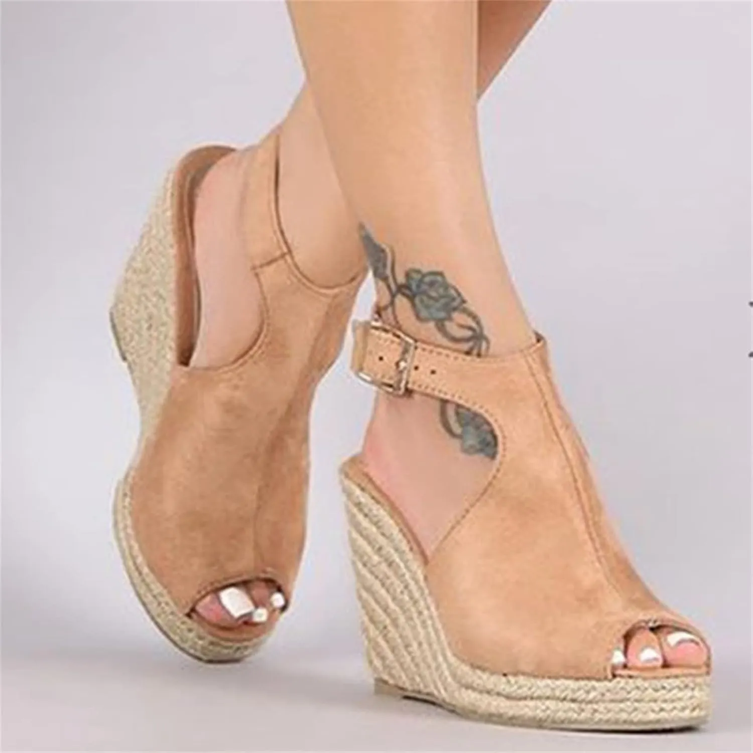 Ladmiple Wedge Sandals for Women,Womens 2023 Summer Comfy Slip-On Sandal Casual Beach Shoes Open Toe Espadrille Platform