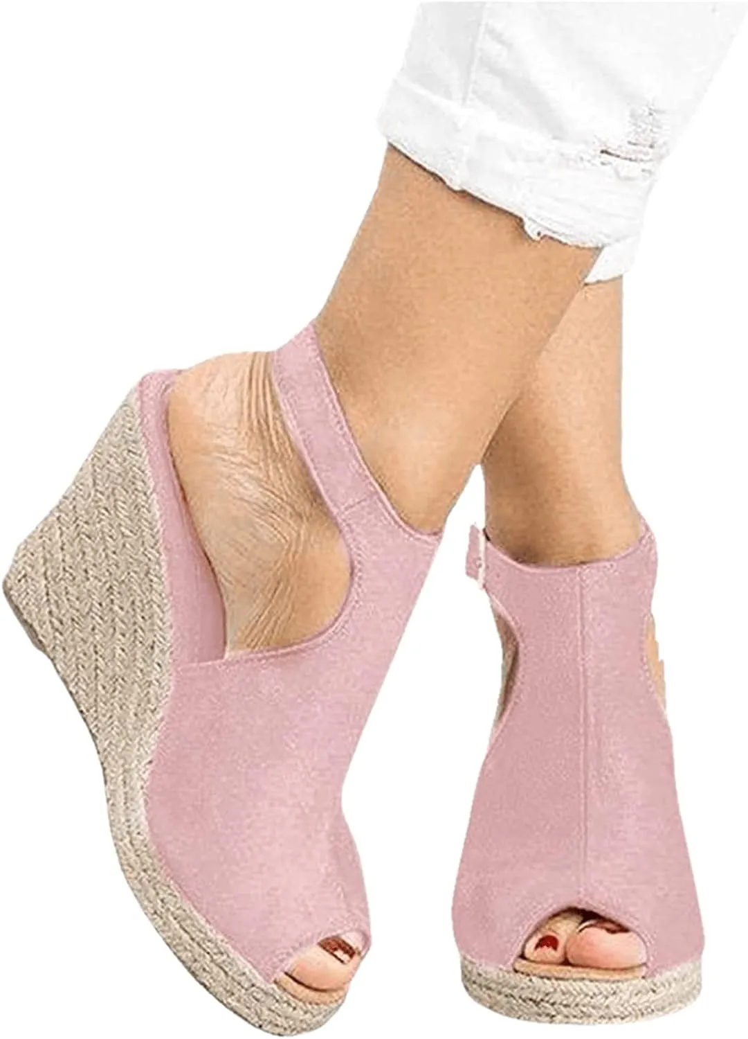 Ladmiple Wedge Sandals for Women,Womens 2023 Summer Comfy Slip-On Sandal Casual Beach Shoes Open Toe Espadrille Platform