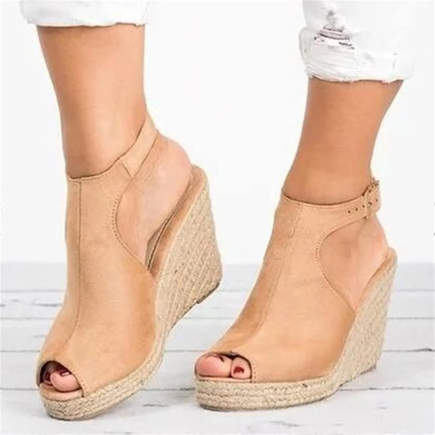 Ladmiple Wedge Sandals for Women,Womens 2023 Summer Comfy Slip-On Sandal Casual Beach Shoes Open Toe Espadrille Platform