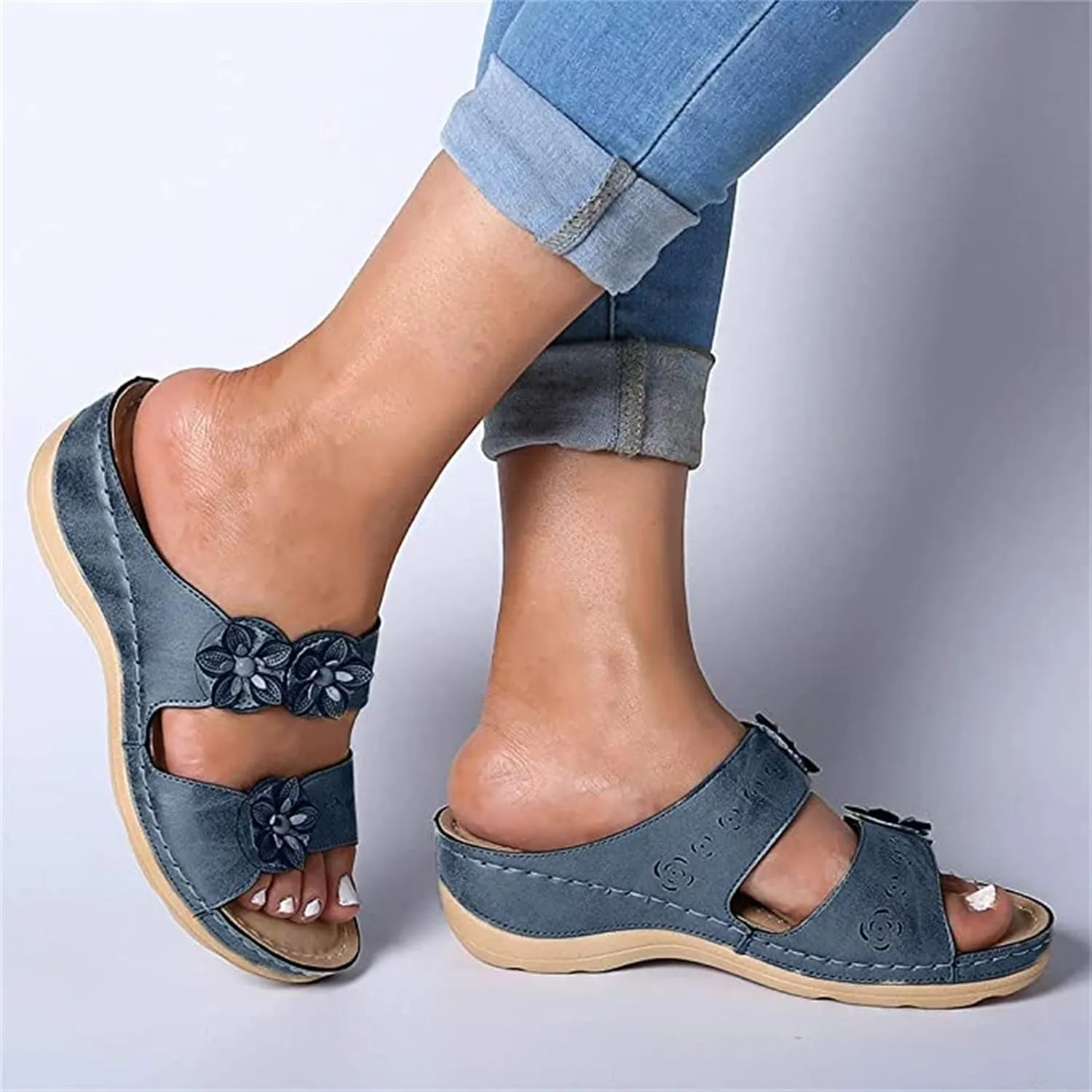 Ladmiple Womens Casual Dressy Fashion Orthopedic Flip Flops with Arch Support Comfy Roman Open Toe Slip On Slipper Shoes
