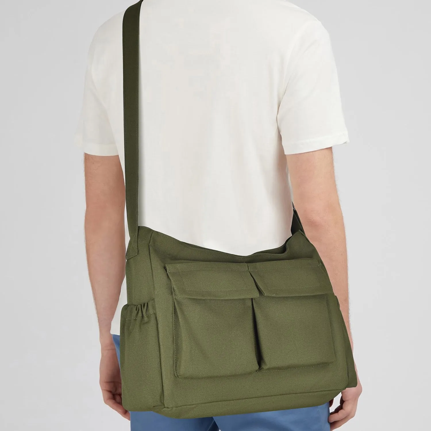 Large Vintage Canvas Messenger Shoulder Bag for Women Men Messenger bag Travel Crossbody Bag with Multiple Pockets