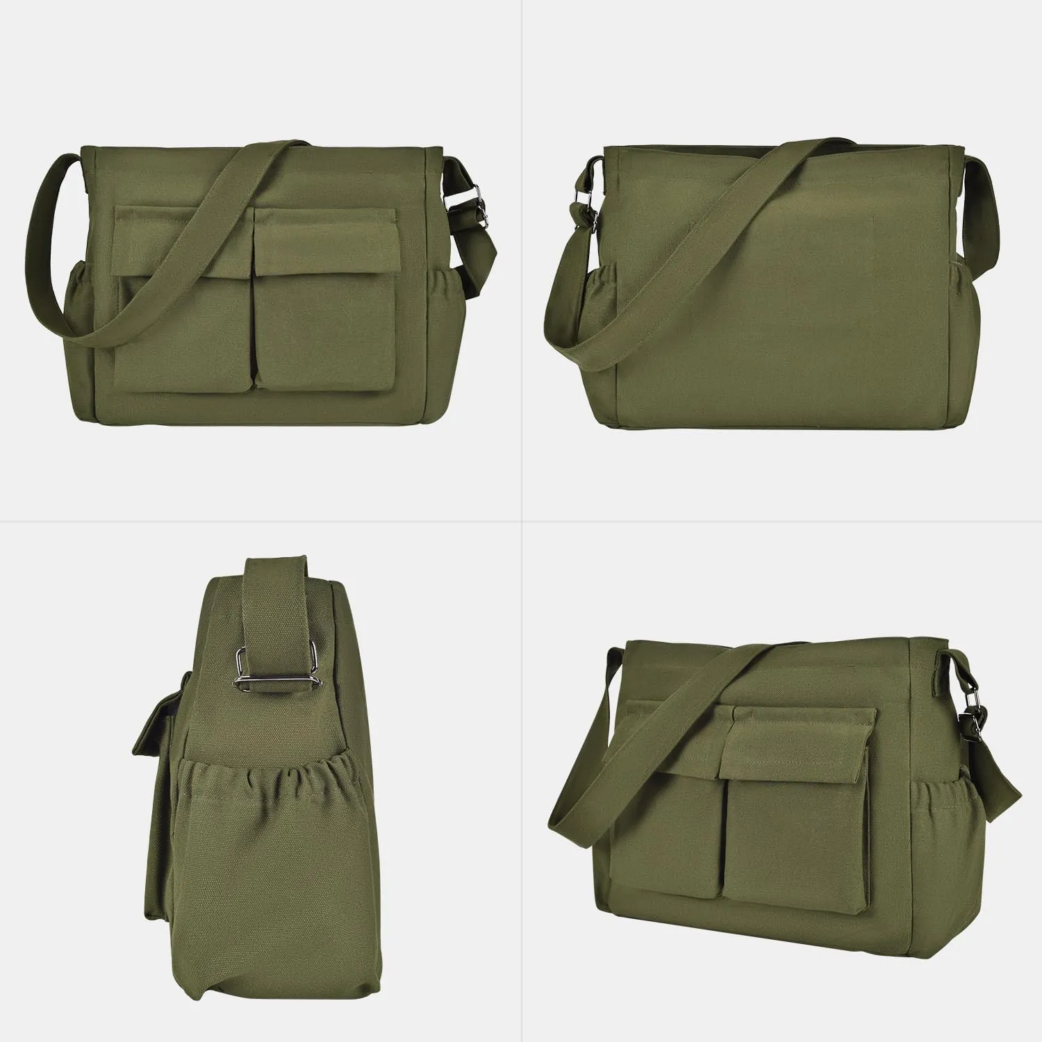 Large Vintage Canvas Messenger Shoulder Bag for Women Men Messenger bag Travel Crossbody Bag with Multiple Pockets