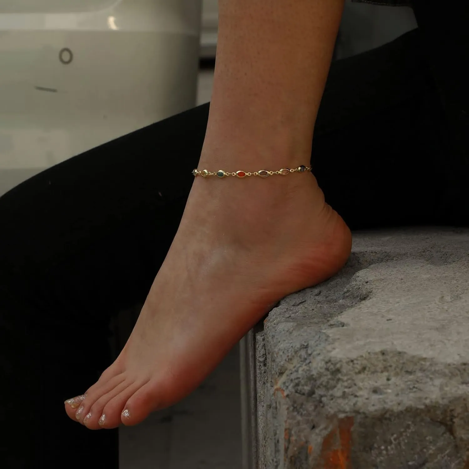 Layered Ankle Bracelets for Women 18K Gold Plated Dainty Fishbone Snake Chain Fine Bead Paperclip Peach Heart Anklets for Women Waterproof Minimalist Simple Anklets Fashion Summer Jewelry Anklet For Women