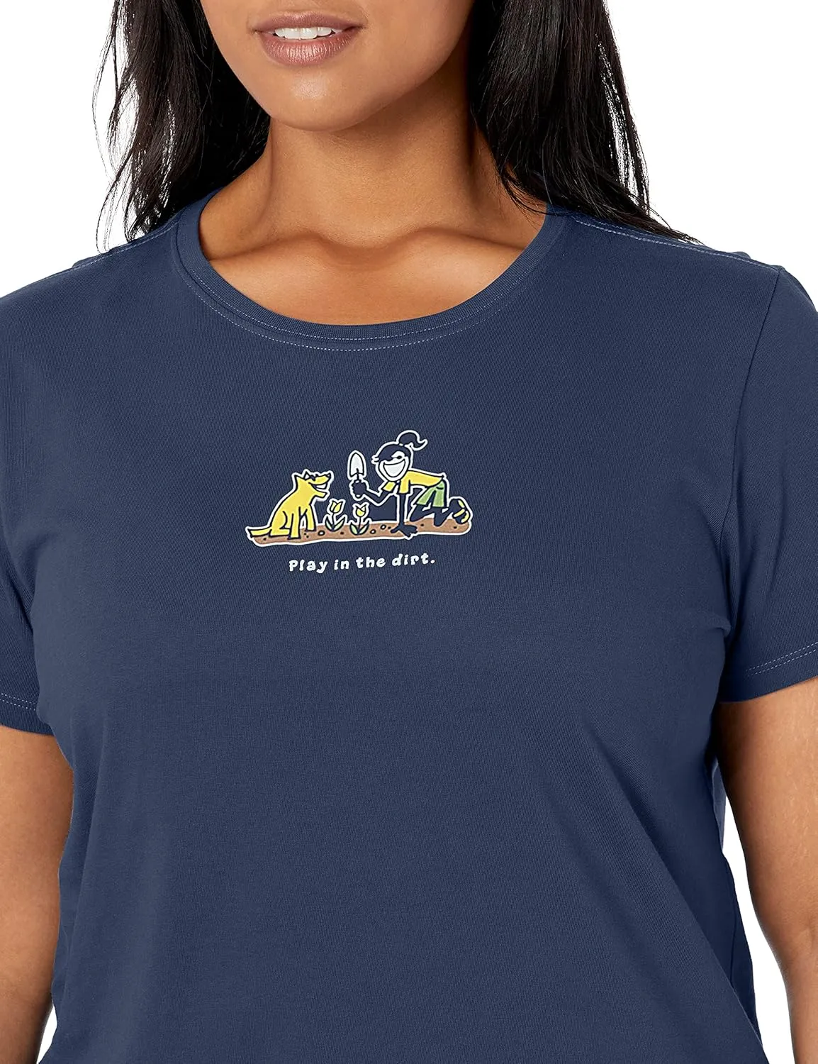 Life is Good. Womens Crusher Tee Jackie And Rocket Play Dirt, Darkest Blue