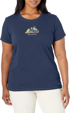 Life is Good. Womens Crusher Tee Jackie And Rocket Play Dirt, Darkest Blue