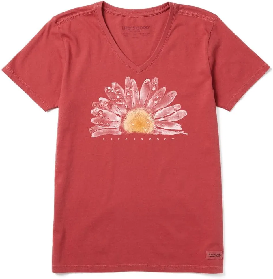 Life is Good Women's Crusher Tee, Short Sleeve Cotton Graphic T-Shirts, Watercolor Daisy Birds