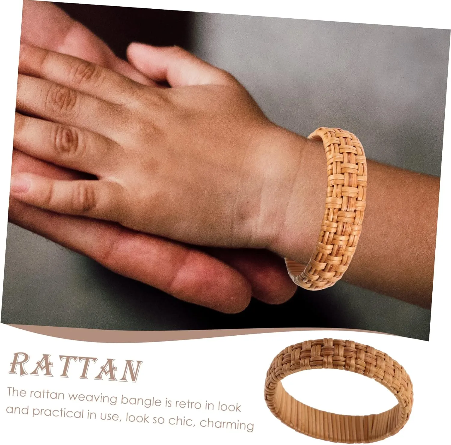 LIFKOME Rattan Woven Bangle for Women Bohemia Decorative Chunky Bracelet Comfortable Fit for Wrist Ethnic Style