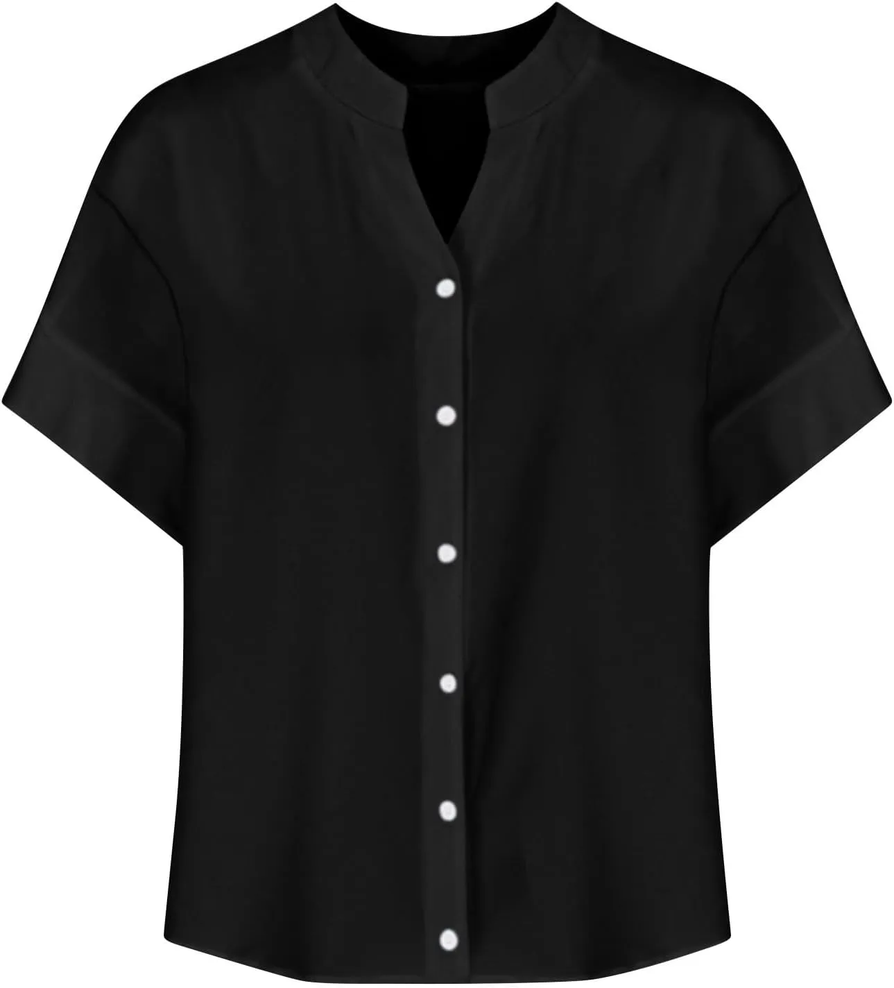 Linen Shirts for Women Summer Button Down Shirts Plus Size Short Sleeve Loose Fit V-Neck Casual Work Blouse Tops