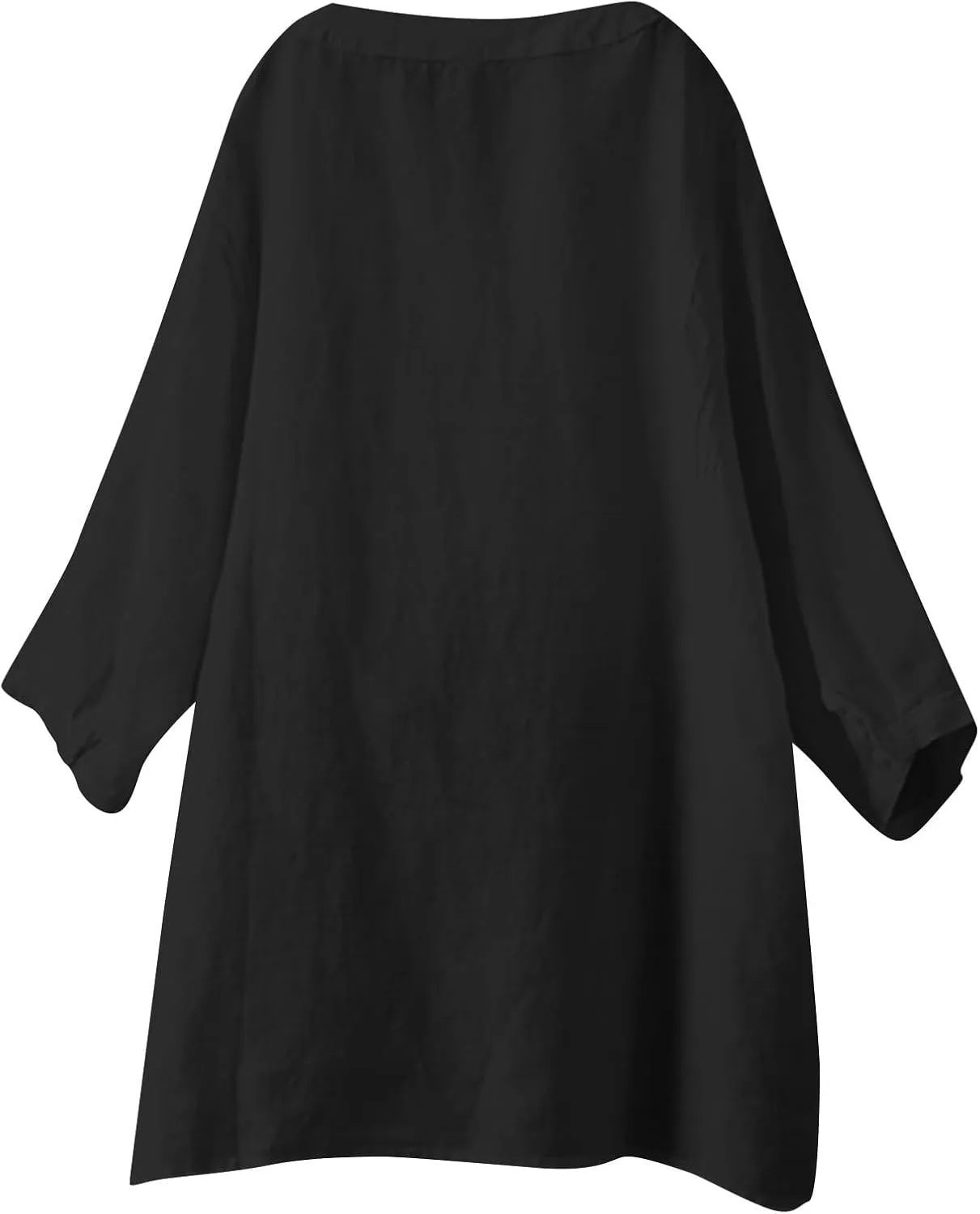 Linen Tops for Women Trendy Buttons Shirts Solid Color Stand Shirts 3/4 Sleeve T-Shirt Loose Fit Plus Size Blouses