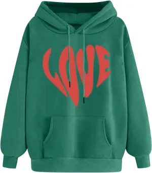 LOVE Cute Hoodies for Women 2024 Fashion Fall Winter Going Out Hooded Sweatshirts Casual Oversized Cozy Pullover Tops