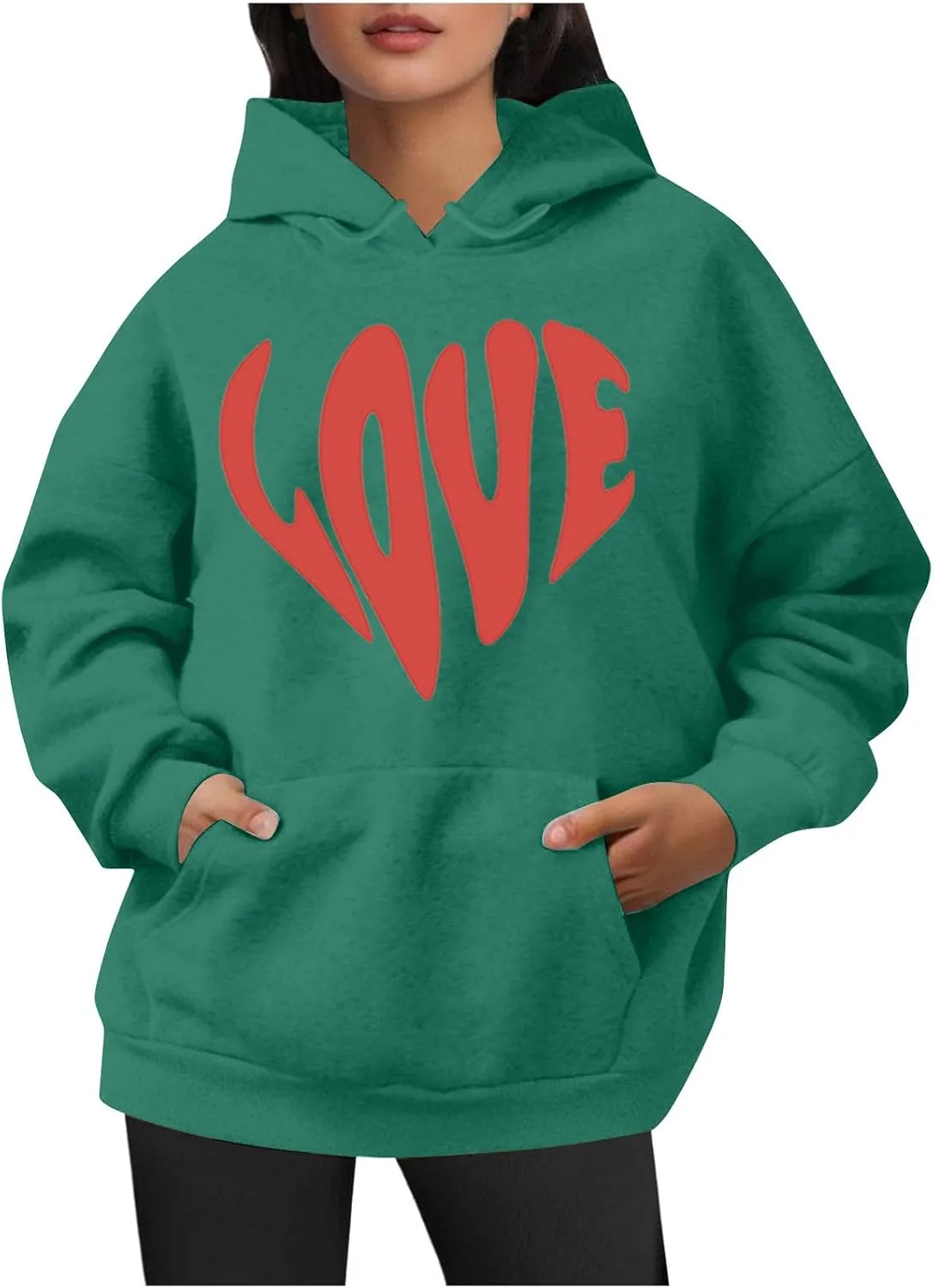 LOVE Cute Hoodies for Women 2024 Fashion Fall Winter Going Out Hooded Sweatshirts Casual Oversized Cozy Pullover Tops