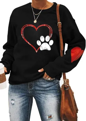Love Heart Dog Paw Print Sweatshirts Women Long Sleeve Pullover Tops Casual Blouse Mother's Day