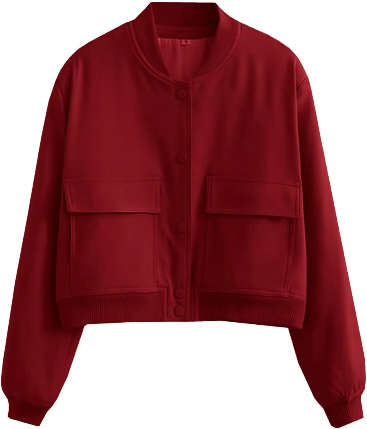 Lumister Women's Fashion Cropped Button Down Lightweight Cropped Bomber Jacket Varsity Shacket with Side Pockets