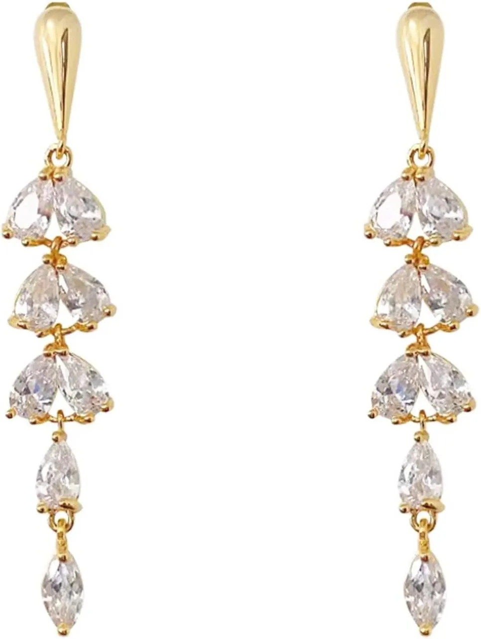 MALOYANVE Long Crystal Earrings for Women Elegant Teardrop Sparkly Vintage Lightweight Statement Chain Stud Earrings Wedding Prom Party Jewelry