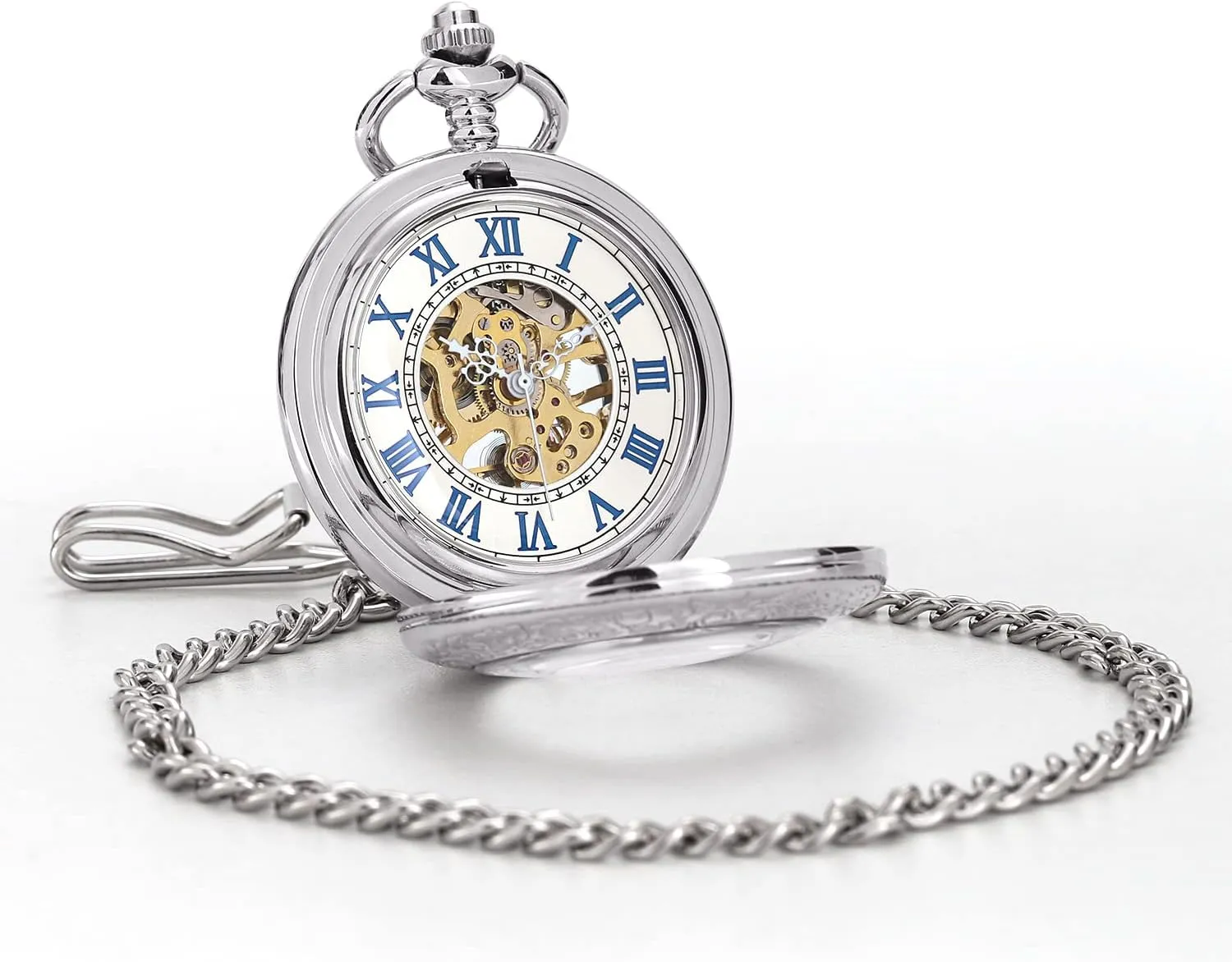 ManChDa Mechanical Pocket Watch for Men Vintage Pocket Watch with Chain Skeleton Pocket Watches