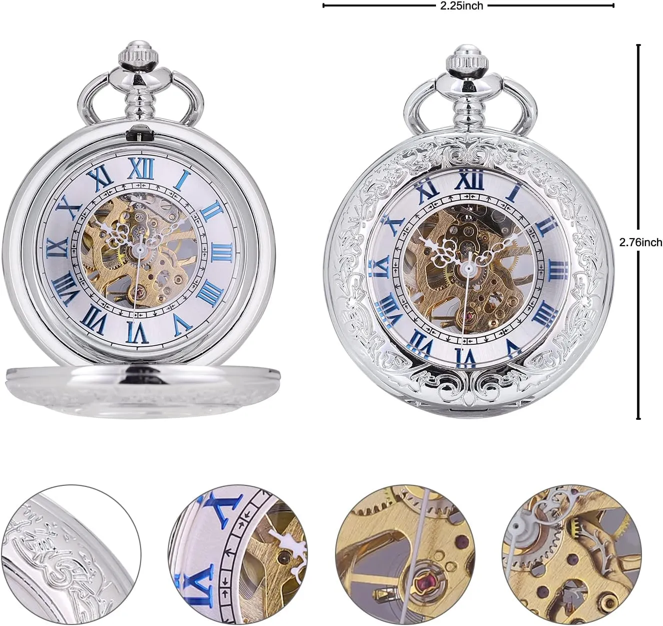 ManChDa Mechanical Pocket Watch for Men Vintage Pocket Watch with Chain Skeleton Pocket Watches