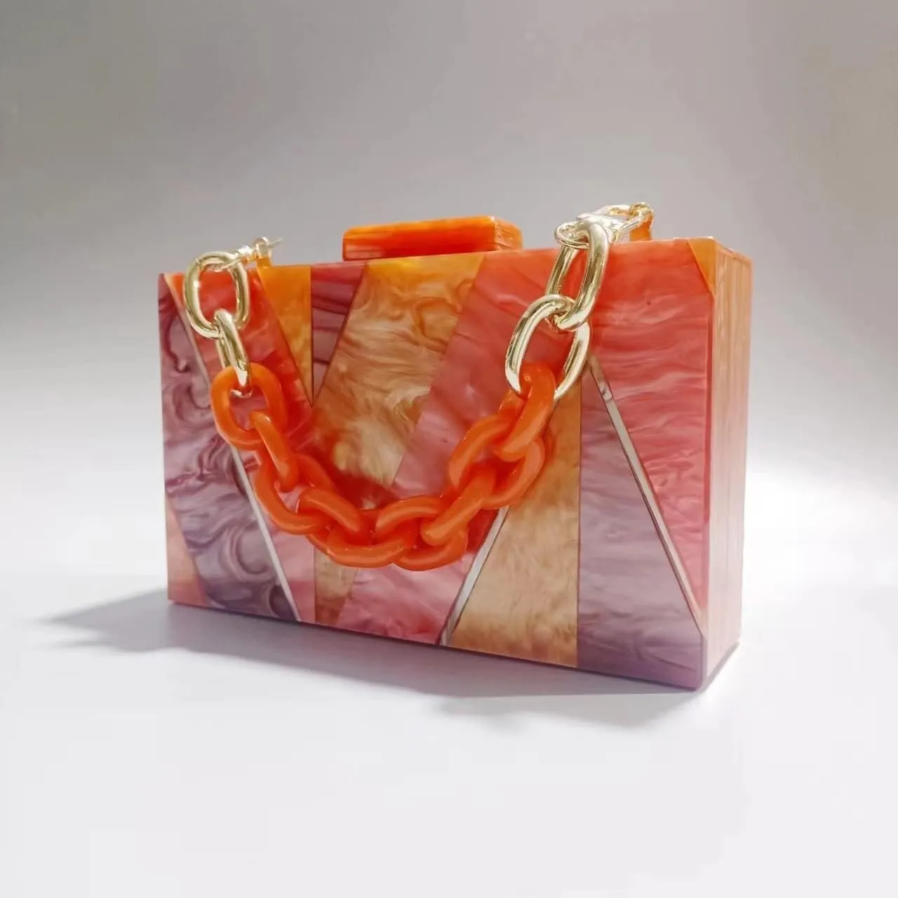 Marbling Box Crossbody Handbag Prom Party Wedding for Lady Women's Acrylic Evening Square Shoulder Clutch Purse