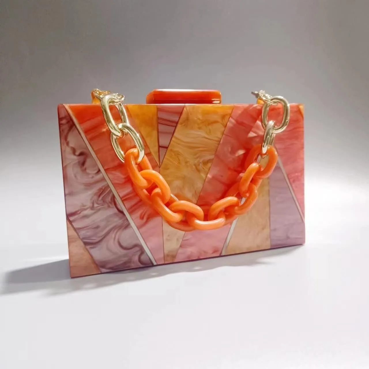 Marbling Box Crossbody Handbag Prom Party Wedding for Lady Women's Acrylic Evening Square Shoulder Clutch Purse